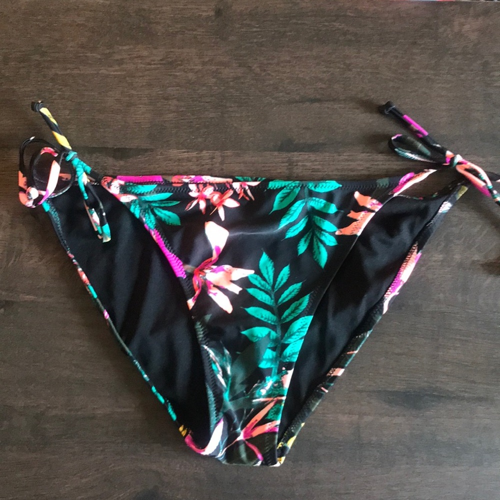 Old Navy Black Floral String Bikini Bottom